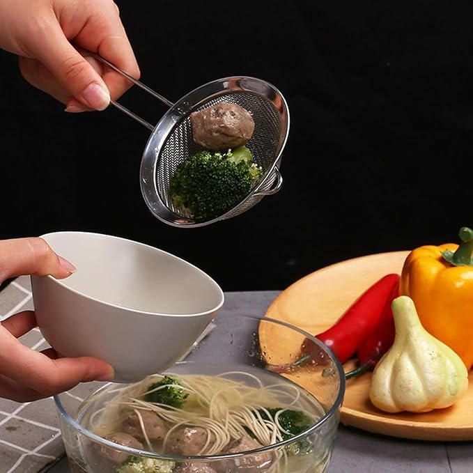 OKHOUSE 5 Pcs Coladores de Cocina de Malla Fina Acero Inoxidable, Colador de Pasta, Separador de Salsa, con Mango Largo,para Cocina Escurridor de Verduras, Harina para Hornear, Freír Drain y Rinse ﻿