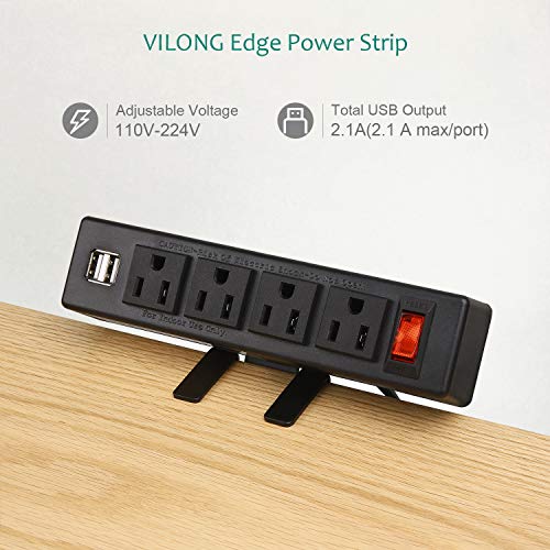 Desk Edge Power Strip with USB Port Removable Clamp Power Outlet Socket with Switch 6.5 ft Extension Cord Connect 4… - Image 3