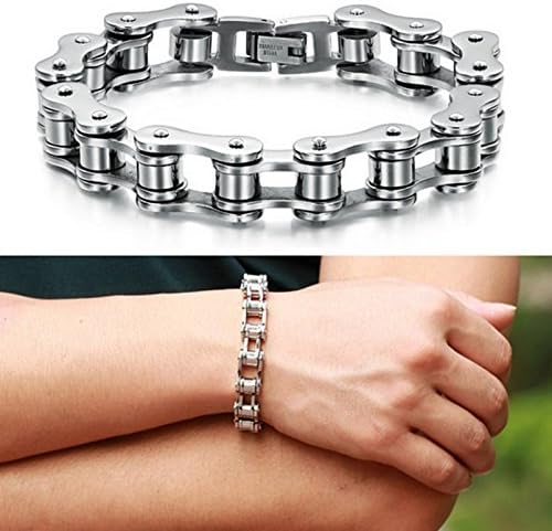 OFKPO Men Stainless Steel Bicycle Chain Bracelet Man Fashion Jewelry 8 Inches Length, Stainless Steel,Silver - Image 5