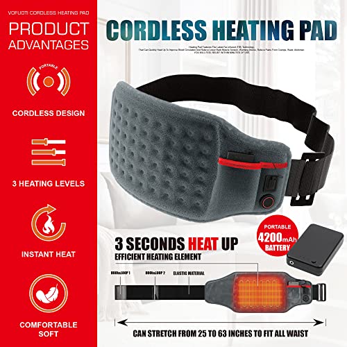 Vofuoti Cordless Heating Pad, Portable Heated Pad with Battery and 3