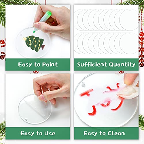 BigOtters Christmas Acrylic Ornaments, 20PCS 3 Inch Acrylic Christmas Ornaments Acrylic Christmas Tree Ornaments with 1 Roll Green Ribbon for Christmas Tree Party Hanging Decoration Tag DIY Crafts