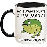 YOLANDEEUROKOK Funny Statement Mug, My Tummy Hurts & I'm Mad At The Government, 11 Oz Novelty Coffee Cup, Black