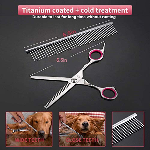 HJia Dog Grooming Scissors Set, Safety Round Blunt Tip Pet Grooming KitStraight, Curved