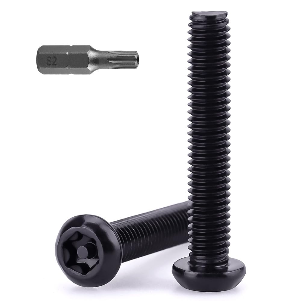 Photo 1 of (50 pcs) M5-0.8 x 30mm Button Head Torx Drive Machine Screws, Stainless Steel 304 (18-8) Security Screws, Anti-Theft Tamper Proof, Black Coated, T25 Drive Bit Included