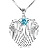 YFN Angel Wings Necklace 925 Sterling Silver Guardian Angel Wings Pendant Necklace Birthstone Necklace for Women Girls Christmas Jewelry Gifts
