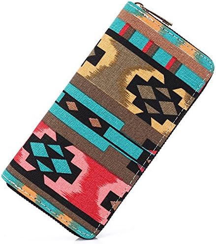 SANSARYA Boho Women Wallet Long Zipper Ladies Cute Clutch Wallets Card Holder,Vintage Hippie Aztec Tribal Style (Multiple)