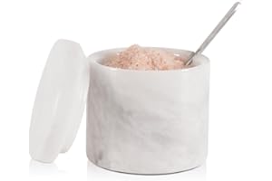 Marble Salt Cellar with Lid and Spoon 3'' inches White Handmade Spice Jar Kitchen Storage Accessories - Salt Box, Seasoning C