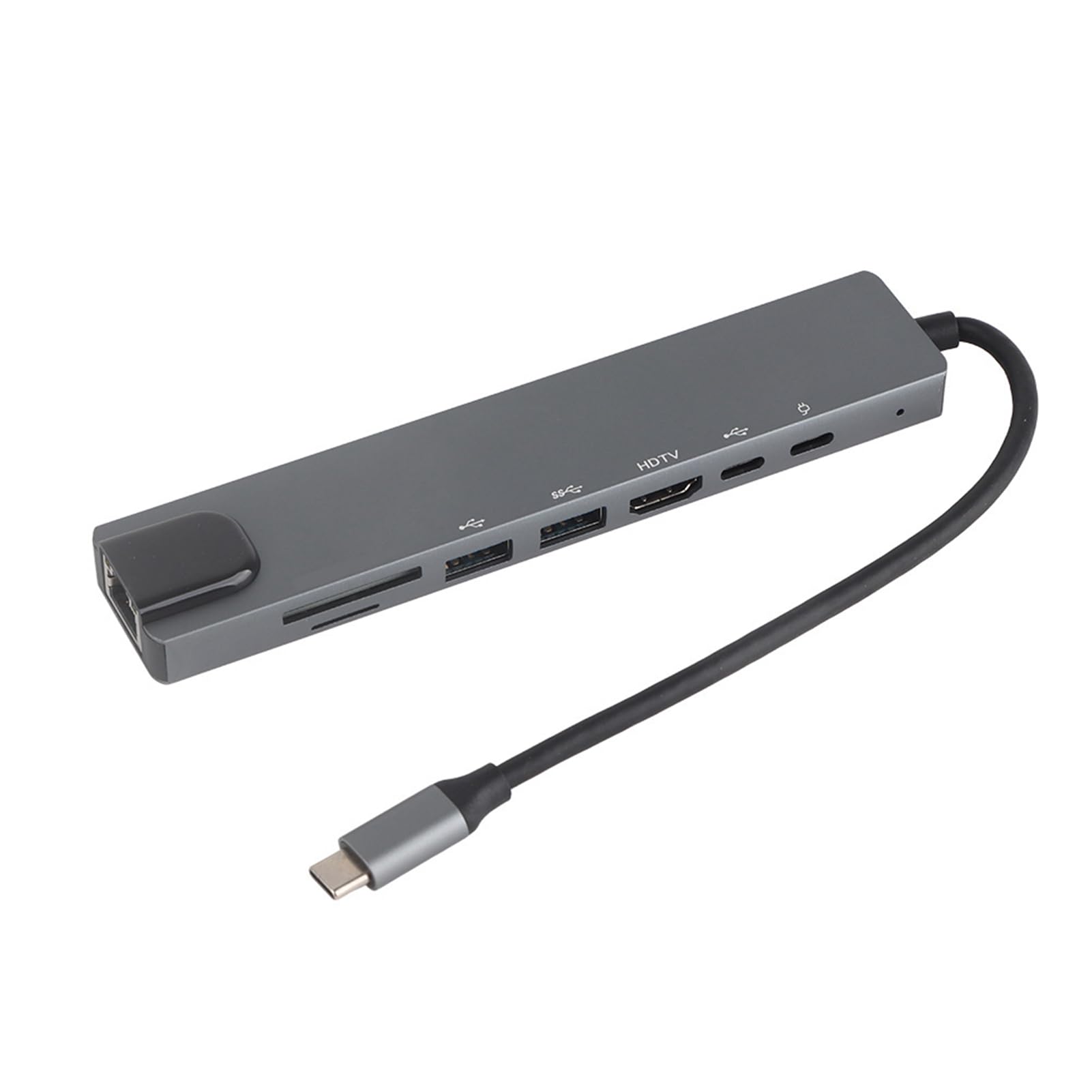 8-in-1 USB Hub, Portable Aluminum TypeC to HDMI HUB RJ45 Card Reader MultiFunction Dock Adapter Plug and Play