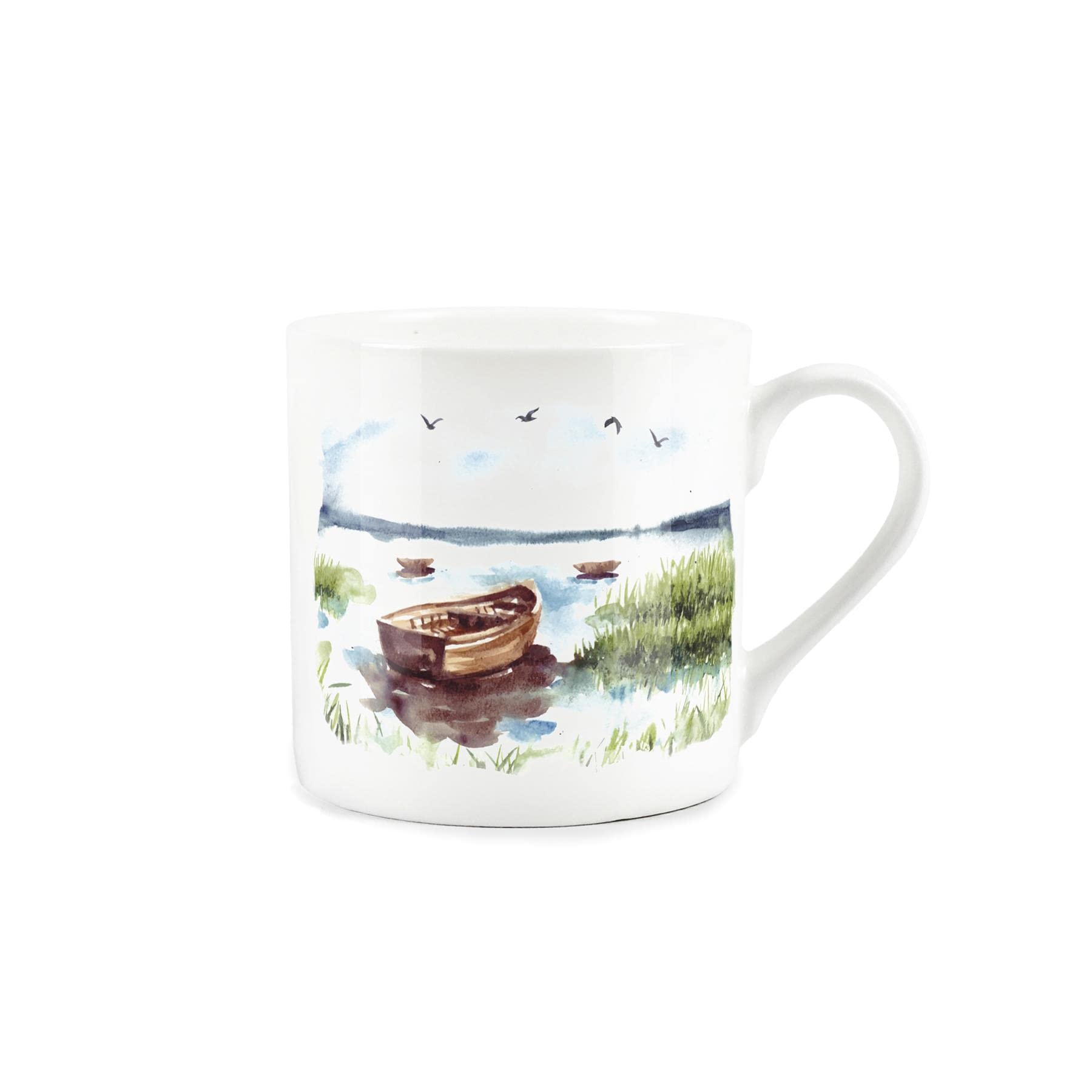 Purely Home Painted Scenes Row Boat Design Mug - Fine Bone China White Mug Coffee/Tea Gift