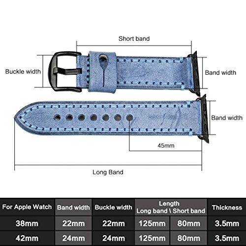 MAIKES Bridle Leather Watch Strap Replacement for Apple Watch 44mm 40mm 42mm 38mm Series 4 3 2 1 iWatch Watchbands Compatible with Apple Watch Band (42mm, Blue+Black Buckle)