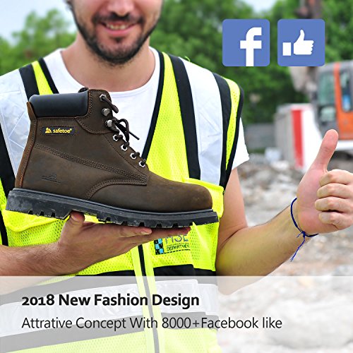 SAFETOE Work Boots For Men Steel Toe Safety Shoes - M8179 Women Leather Wide Width Safety Toe Boots - Thumbnail 5