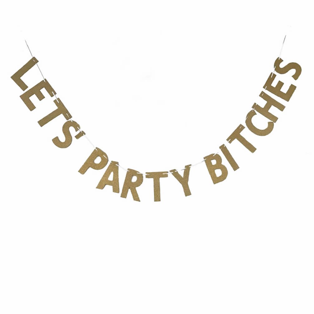 Veewon Hen Party Bunting 2.5m Gold Sparkly Glitter Banner Let's Party Bitches Bachelorette Party Decoration Supplies