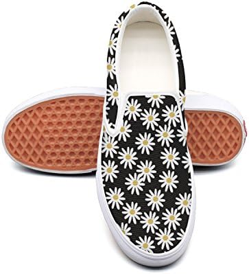 ttrerg Fashion Women Daisy On Black Background Designer Slip On Boat Casual Sneakers Shoes