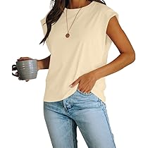 Women's Cap Sleeve Tank Top Crew Neck T Shirts Loose Fit