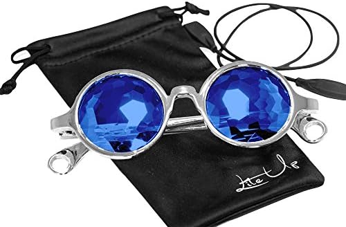 Kaleidoscope Real Crystal Prism Glasses BUNDLE From "Lite Up" Flat Back LIGHTER WEIGHT Frame For Raves MANY COLORS - Portal Effects (Chrome Frame Sapphire Flat Back Lens, Varied)