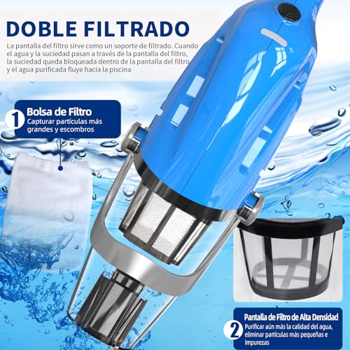 PoolyPoly 2026 New Pool Vacuum Cleaner with Battery, Manual Pool Cleaner, 80 Minutes Autonomy, Electric Vacuum Cleaner for Pool, SPA, Blue