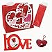 JOYIN Valentines Day Gift Bundle Set with LED Decor, 2 Valentine Mugs, Heart Shape Key Chain, Fabric Rose, Mini Bear, Gold Foil Rose, Love Letter, Photo Frames, Gift Bag, Red Tissue Paper