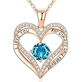 BAUBELLA Birthstone Heart Necklace for Women Wife Girlfriend Mom Daughter Gifts S925 Silver Jewelry For Anniversary Rose Gold Gifts For Birthday Christmas Mothers Valentines Day