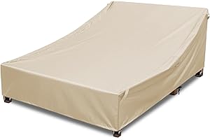 YANGSHILEI Outdoor Double Chaise Lounge Chair Cover Waterproof, 100% 600D Oxford Fabric Tear-resistant and Windproof All-season Weatherproof Protection for Patio Furniture Lounge Chair/Sunbed Daybed (Beige)