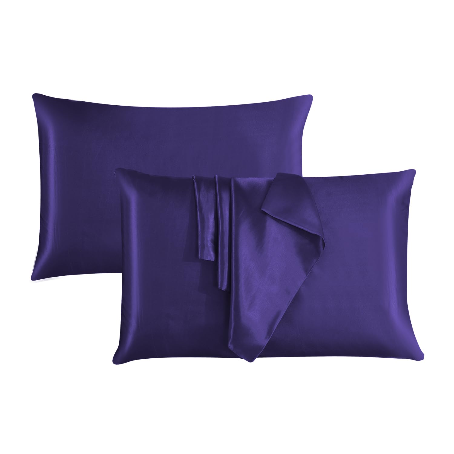 ROOEE Satin Silk Pillowcases for Hair and Skin 2 Pack Standard Size 50x75cm Envelope Closure Pillow Case (AUBERGINE)