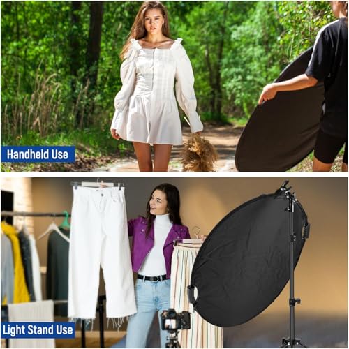 NEEWER 43"/110cm Light Reflector with Clamp & Hand Grips, 5 In 1 Collapsible Multi Disc Photography Reflector Translucent/Silver/Gold/White/Black with 3/8" Thread for Studio Outdoor Lighting, RF-110II