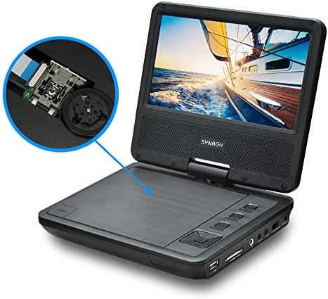 Portable DVD Player, SYNAGY 7" Personal DVD Player for Car with Rechargeable Battery, Swivel Screen, SD Card Slot and USB Port (Black)