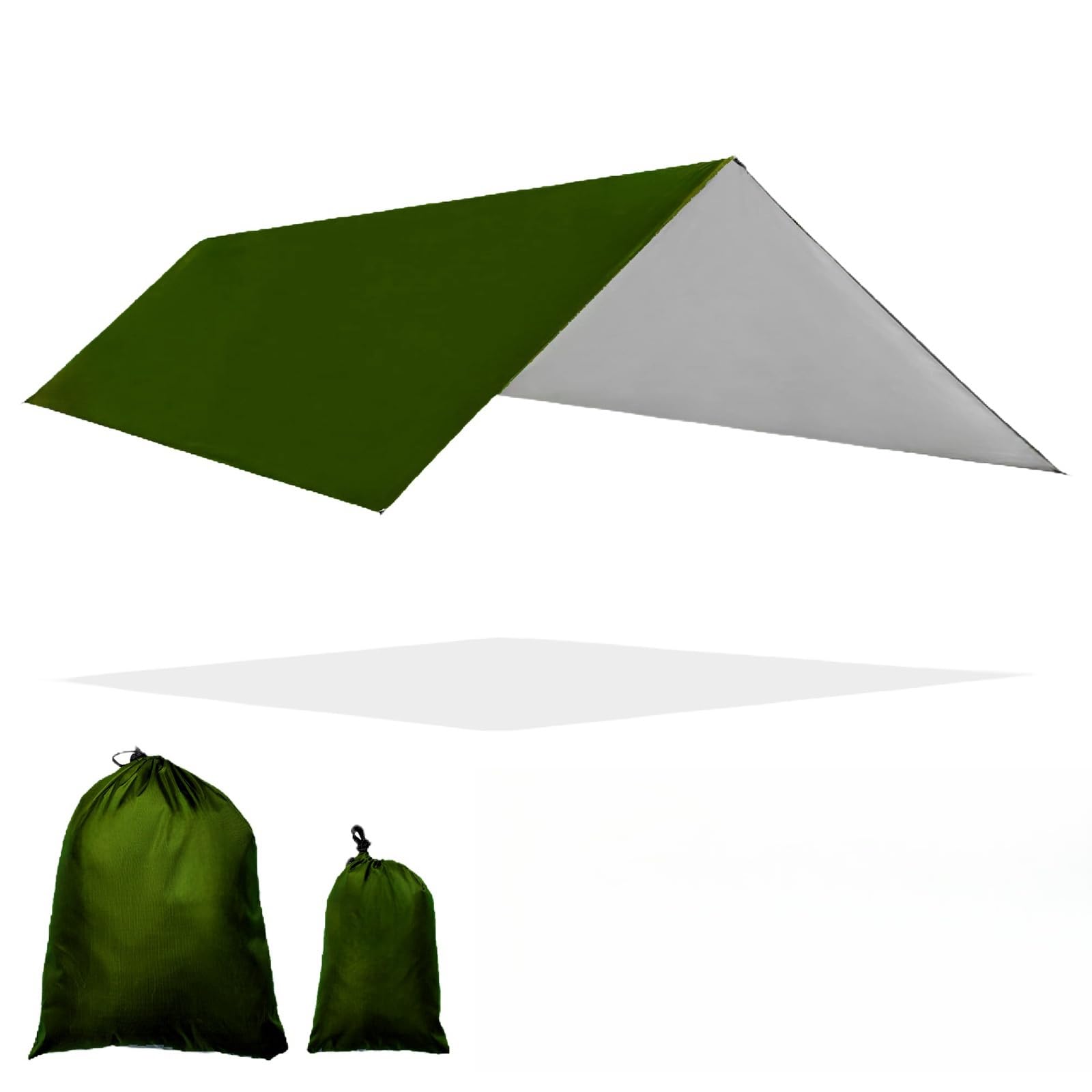 Fay Bless Rain Fly Camping Tarp Waterproof Resistant Sun Shade Lightweight Hammock Tent Tarp with Multifunctional Camping Accessories(Green, 3×3m)