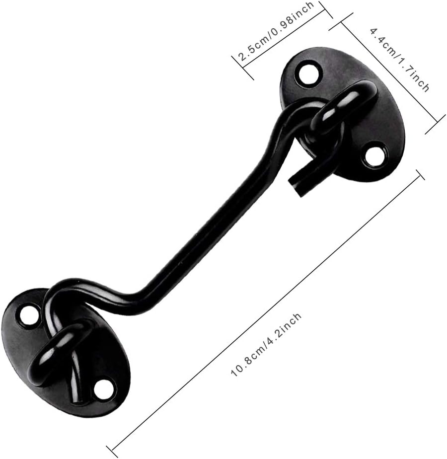 2 PCS 4 Inch Hook and Eye Latch, Black Cabin Hook Outside Heavy Duty