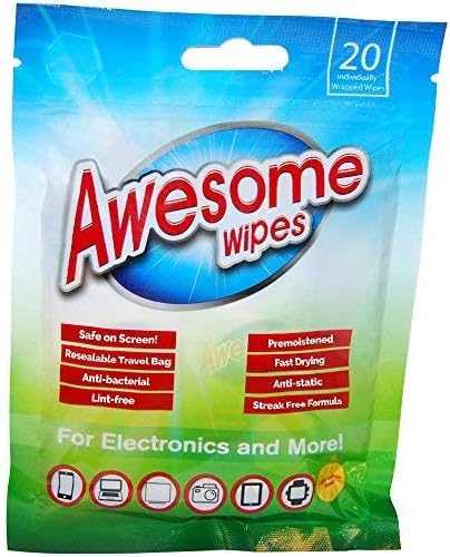 Awesome Wipes Disinfecting Screen Cleaning Wipes for Electronics - Anti-Static, Streak-Free, Lint-Free, 20 Pre-Moistened Wipes in Resealable Pouch