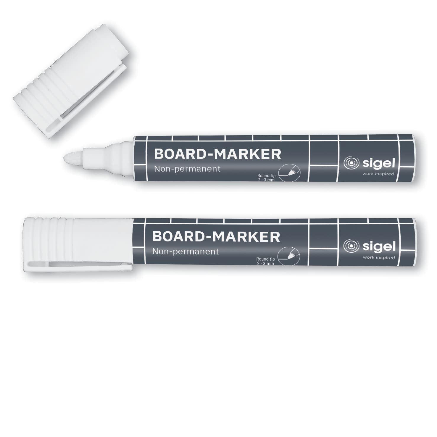 SIGEL BA715 Glass Board Markers / Chalk Markers, writes instantly without pumping, 2-3 mm round nib, White, 2 Pieces