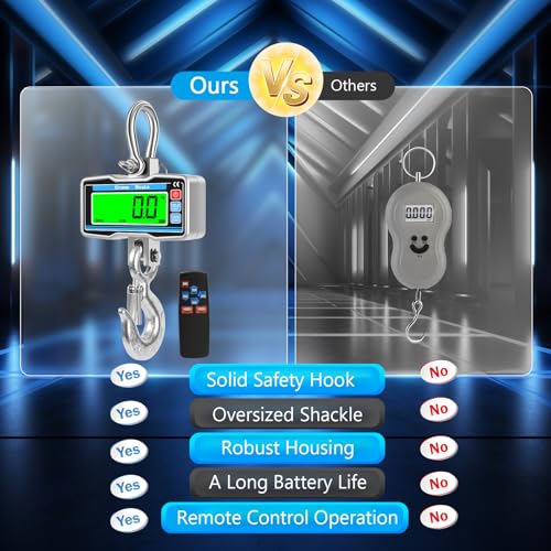2000kg 4400lbs Hanging Scale with Remote Control,Digital Crane Scale with Precise Sensor and LCD Display,2T Industrial Hook Scale Electronic Scale for Agricultural Markets(SL)
