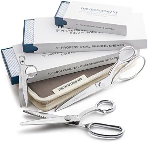 TSC Complete Sewing Scissors 5 Piece Set - Professional Series - 10 inch Heavyweight Straight Edge Scissors, Pinking Shears, Thread Snipper, Seam Ripper and Premium Zippered Carrying Pouch