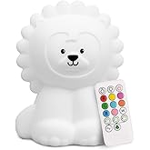 Lumipets Remote Control Silicone Night Light for Kids - Lion Design with 9 Soft Colors & Sleep Timer - Rechargeable, Battery-Operated Lamp for Bedroom | Baby Nursery, Toddler, Girls, Boys