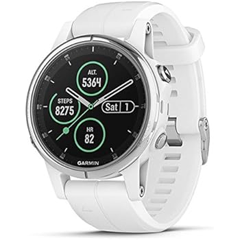 Garmin fēnix 5S Plus, Smaller-Sized Multisport GPS Smartwatch, Features Color Topo Maps, Heart Rate Monitoring, Music and Pay, White/Silver