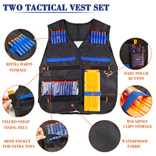 AILUKI 2 Pack Kids Tactical Vest Kit for Nerf Guns Game N-Strike Elite Series Wars with Refill Darts, Reload Clips, Dart Pouch, Tactical Mask, Wrist Band and Protective Glasses for Boys ,Girls