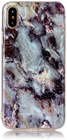 Case for iPhone X, EVERMARKET Beautiful Marble Pattern IMD Design Stone Texture Soft Rubber Flexible TPU Slim Fit Case Cover for Apple iPhone X (Grey Marble)