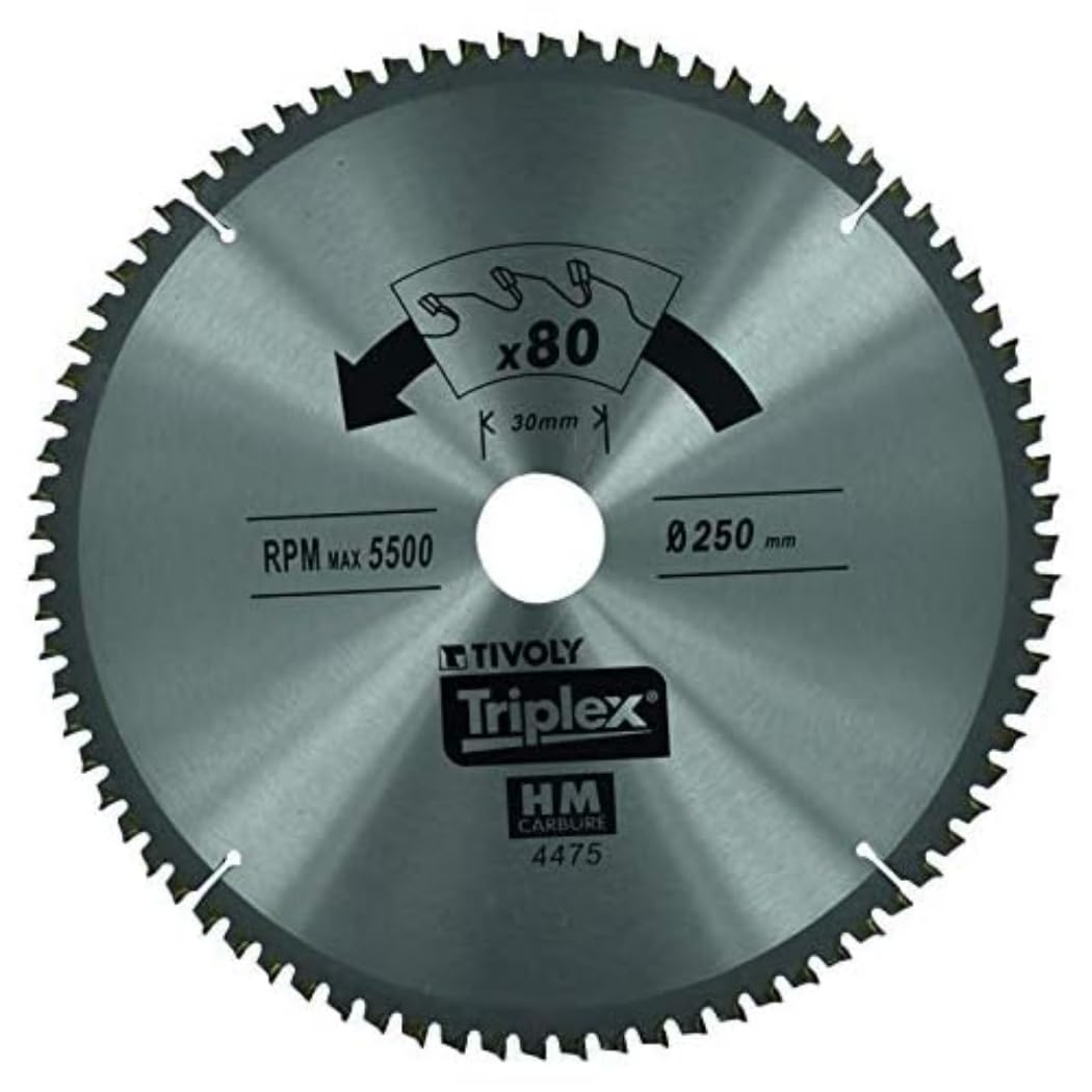 Tivoly Xt50514004476 Circular Blade Finish Diameter 254 mm, Bore 30 mm, 80 Teeth Carbide, for Radial or Stationary Saws Flat Drills