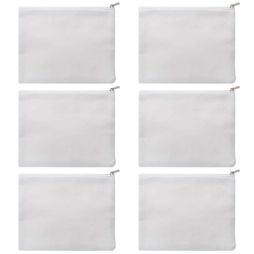Aspire 6-Pack White Cosmetics Bag with Zipper, Multi-Purpose Travel Toiletry Bag, 8 x 6 Inch