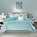 Intelligent Design Raina Duvet Set Metallic Print Geometric Style Embroidered Toss Pillows Modern Trendy All Season Comforter Cover Bedding-Set with Matching Sham, Full/Queen, Aqua/Silver 5 Piece