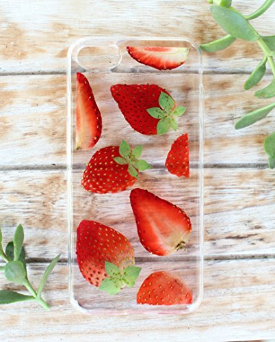 Fruit Phone Case - Handmade Pressed Dried Real Strawberries Fruit Phone Case Cover for iPhone 7, iPhone 8, iPhone 7 plus, 8 Plus, iPhone X (10) Soft Thin silicone case - Floral Phone Case