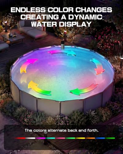 Extra Large Solar Pool Lights for Inground & Above Ground Pools, 80 LED RGBIC Underwater Pool Lights with Remote, Dual-Color Lighting, 10 Colors & 7 Modes, Solar & USB Rechargeable, IP68 Waterproof
