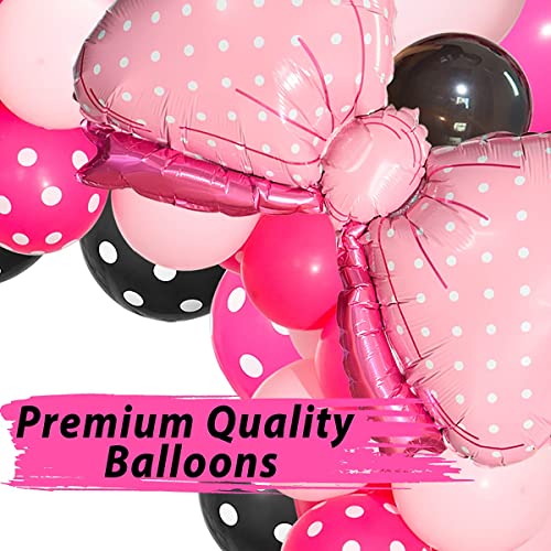 TERRIFI Pink Mouse Color Balloon Garland Kit, 116 Pcs Pink Black Polka Dot Balloon Arch with Bow Foil Balloons for Girls Kids Pink Mouse Theme Birthday Baby Shower Decorations