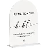 Please Sign Our Bible Acrylic Wedding Sign – 5"x7" Arch Sign with Base Calligraphy Table Sign for Guest Book, Ceremony Reception Decor
