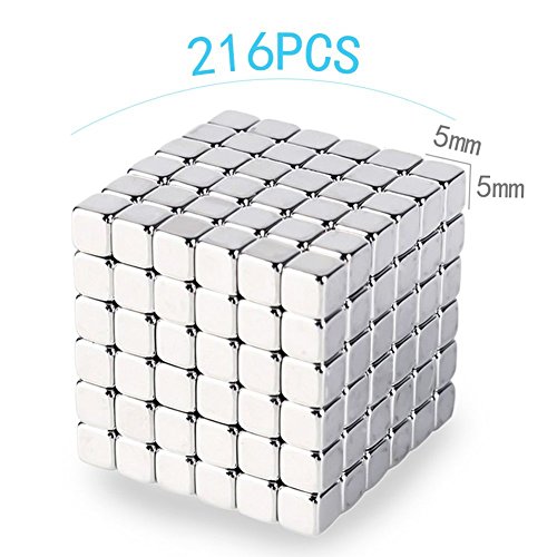LiKee 5MM 216 Pieces Magnetic Sculpture Magnet Building Blocks Fidget Gadget Toys for Stress Relief, Office and Home Desk Decor, Cool Gadget for Adult,Man,Women (Silver, 5mm) - Thumbnail 3