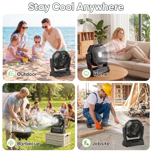 COZII 20000mAh Desk Fan Camping Fan, Portable Fan Rechargeable 4 Speeds with LED Light, Hanging Hook, Remote Control and Timer, Outdoor Battery Powered Fan for Camping Travel Office