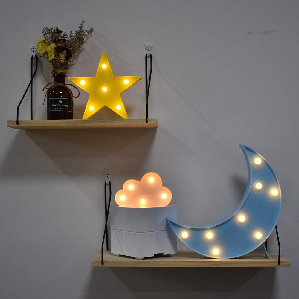 buywin Moon Star Cloud Light Set Mini Plastic Children Night Light Warm Shine Battery Operated LED Table Lamps Moon Star Cloud Shaped Curtoon Lights for Kids Bedroom Nursery - Image 4