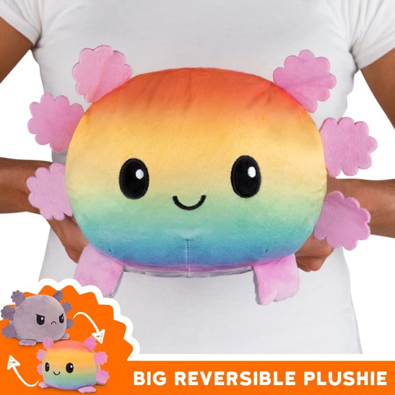 TeeTurtle - Original Reversible Big Axolotl Plushie - Gray + Rainbow - Huggable and Soft Sensory Fidget Toy Stuffed Animals That Show Your Mood - Gift for Kids and Adults!