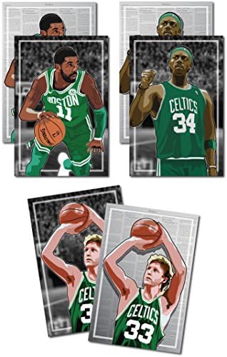 Oakley Graphics 3 Posters of Boston Celtics - Larry Bird, Kyrie Irving, Paul Pierce Art Prints - Buy 1 Get 2 Free, 3 Total Prints (Medium Set - 12"x18")