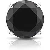 Diamond Wish 18k White Gold Round SINGLE Black Diamond Stud Earring (0.15cttw) 4-Prong Basket set with Screw-back