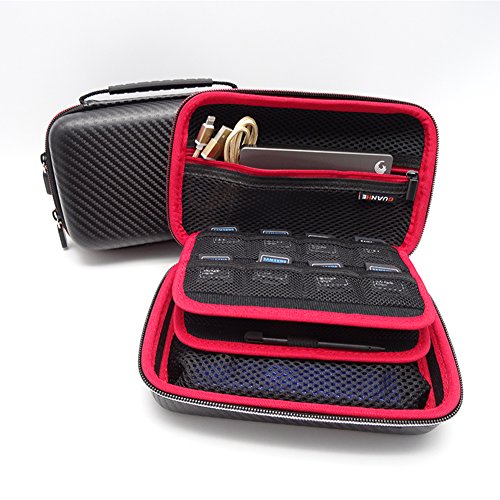 Soyan Carrying Case for Nintendo New 3DS XL and 2DS XL, with 16 SD Card Holders, with Carry Handle (Carbon Fiber Black)